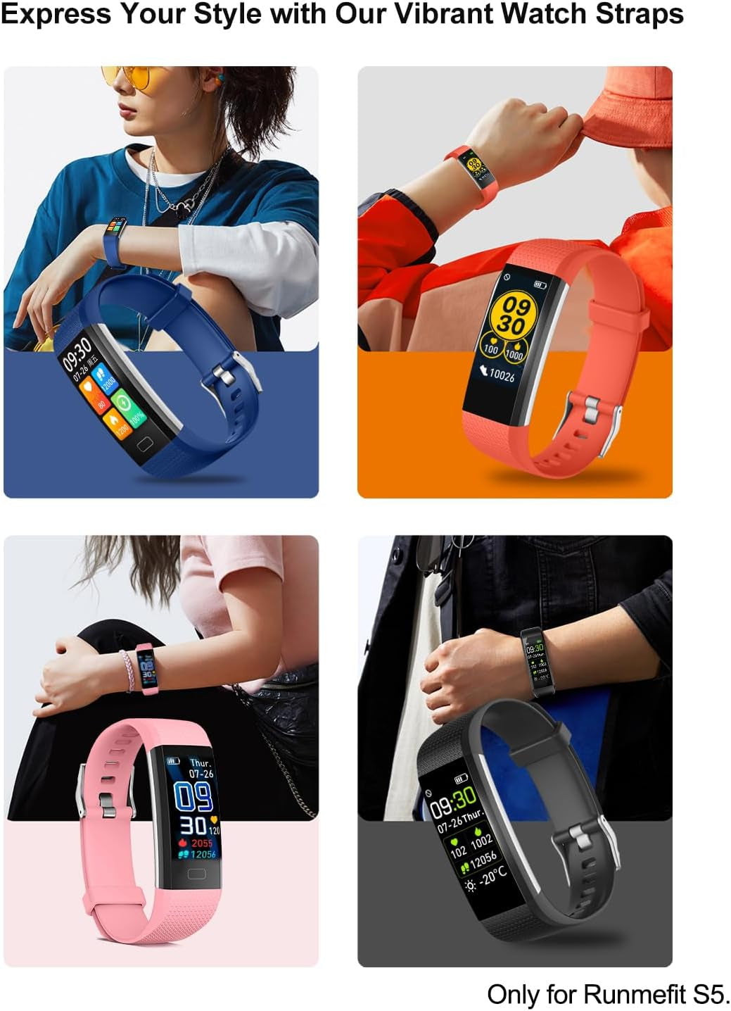 Watch Band ONLY for Fitness Tracker S5, Replacement Bands Fit for Runmefit S5 Fitness Tracker Smart Watch