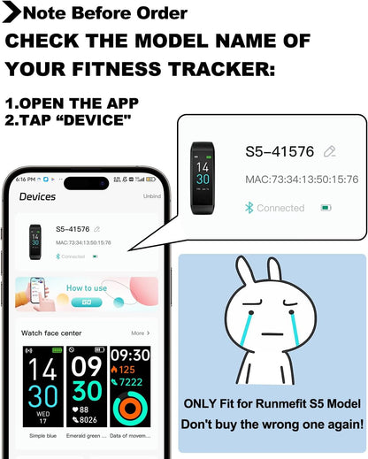 Watch Band ONLY for Fitness Tracker S5, Replacement Bands Fit for Runmefit S5 Fitness Tracker Smart Watch